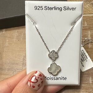 Sterling Silver Moissanite and Mother of pearl - Clover Flower necklace